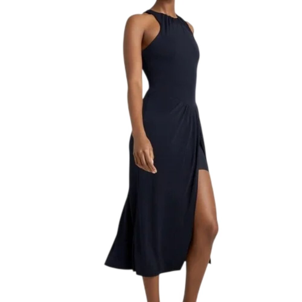 CINQ A SEPT Dress, 8, Blue Sheath, Pleated waist, Tank upper, Tall Vent, Midi - Picture 14 of 14